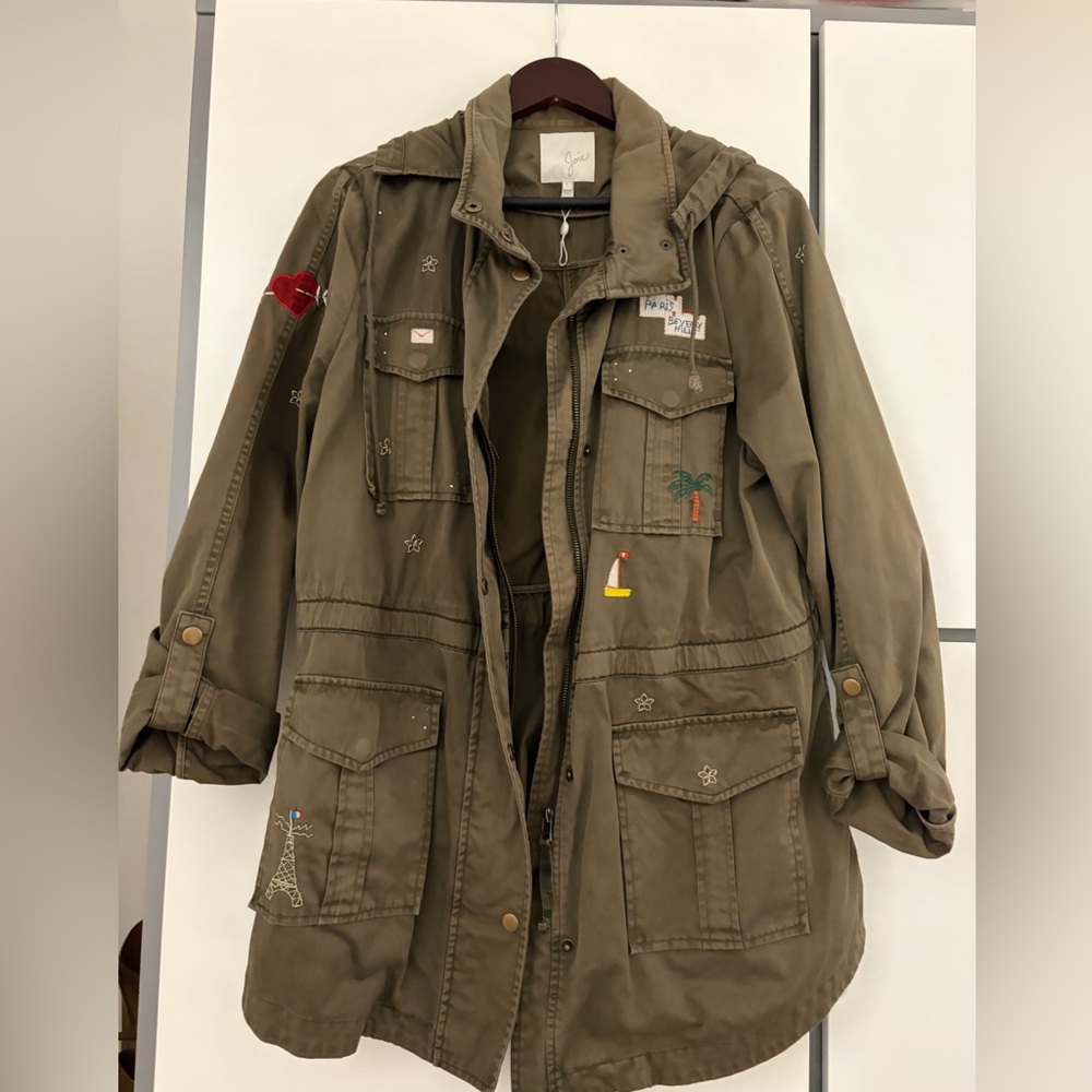 Joie Khaki Utility Jacket with Embroidery